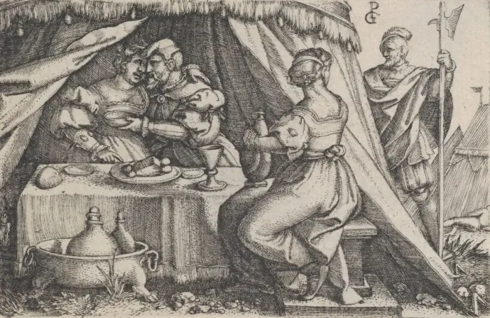 Framed Print : Judith and Holofernes Dining. Creator: Georg Pencz Framed Print : Judith and Holofernes Dining. Creator: Georg Pencz