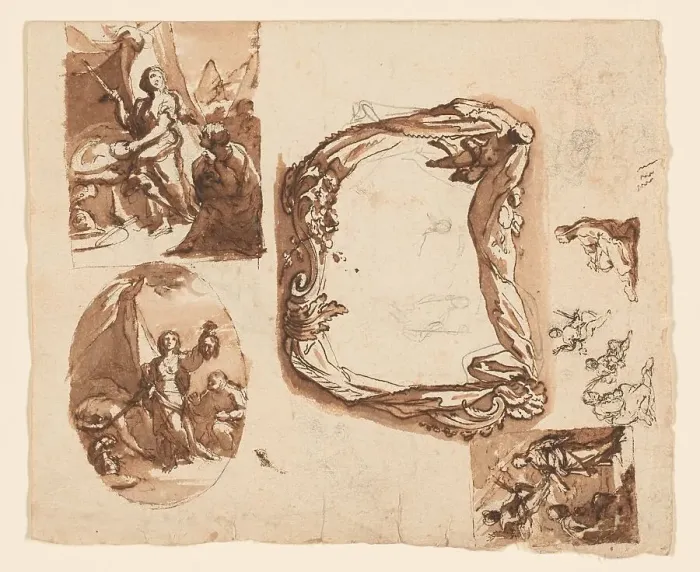 Framed Print : Judith and Holofernes and Other Studies (recto); Diana and Endymion (verso), c.1718. Creator: Giuseppe Nicola Nasini Framed Print : Judith and Holofernes and Other Studies (recto); Diana and Endymion (verso), c.1718. Creator: Giuseppe Nicola Nasini