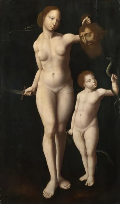 Framed Print : Judith and the Infant Hercules, c. 1525. Artist: Meister der Mansi-Magdalena (active between 1510 and 1530) Framed Print : Judith and the Infant Hercules, c. 1525. Artist: Meister der Mansi-Magdalena (active between 1510 and 1530)