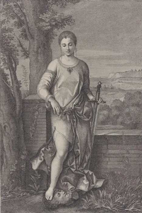 Framed Print : Judith standing with her foot on the head of Holofernes, ca. 1729 Framed Print : Judith standing with her foot on the head of Holofernes, ca. 1729