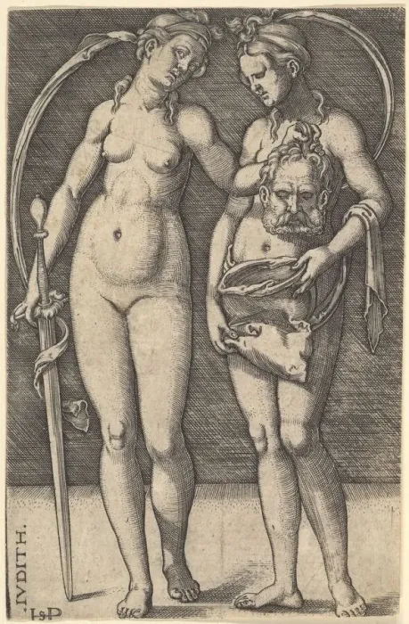 Framed Print : Judith standing to right and holding the head of Holofernes in her right hand and a Framed Print : Judith standing to right and holding the head of Holofernes in her right hand and a