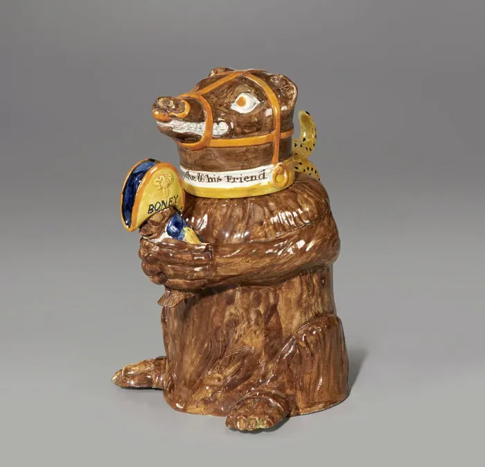 Framed Print : Jug In The Form Of A Bear Holding A Caricature Of Napoleon Bonaparte, c1813. Creator: Unknown Framed Print : Jug In The Form Of A Bear Holding A Caricature Of Napoleon Bonaparte, c1813. Creator: Unknown