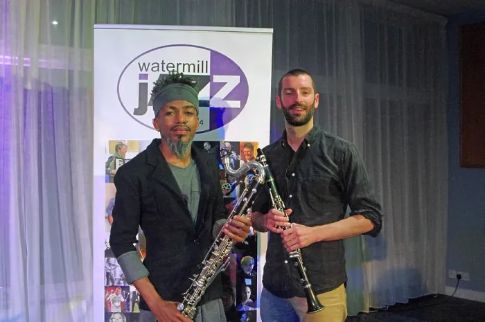 Framed Print : Julien Stella and Bastien Weeger, NoSax NoClar, Watermill Jazz Club, Dorking, Surrey, May 2024. Creator: Brian O'Connor. Julien Stella and Bastien Weeger, NoSax NoClar, Watermill Jazz Club, Dorking, Surrey, May 2024. Creator: Brian O'Connor
