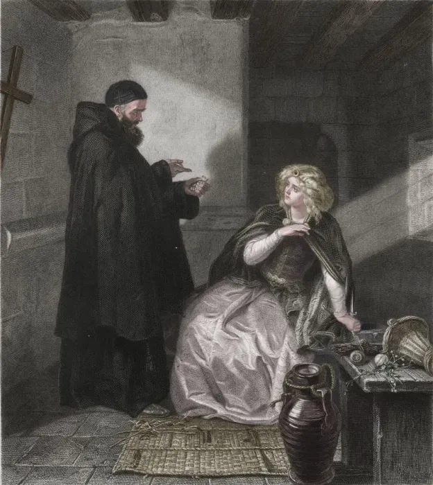 Framed Print : Juliet in the Cell of Friar Lawrence, 1867. Artist: Herbert Bourne Framed Print : Juliet in the Cell of Friar Lawrence, 1867. Artist: Herbert Bourne