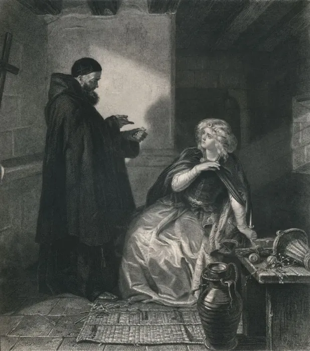 Framed Print : Juliet in the Cell of Friar Lawrence (Romeo and Juliet), c1870. Artist: Herbert Bourne Framed Print : Juliet in the Cell of Friar Lawrence (Romeo and Juliet), c1870. Artist: Herbert Bourne