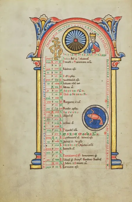 Framed Print : Julius Caesar; Zodiacal Sign of Cancer; Stammheim Missal, probably 1170s. Creator: Unknown Framed Print : Julius Caesar; Zodiacal Sign of Cancer; Stammheim Missal, probably 1170s. Creator: Unknown