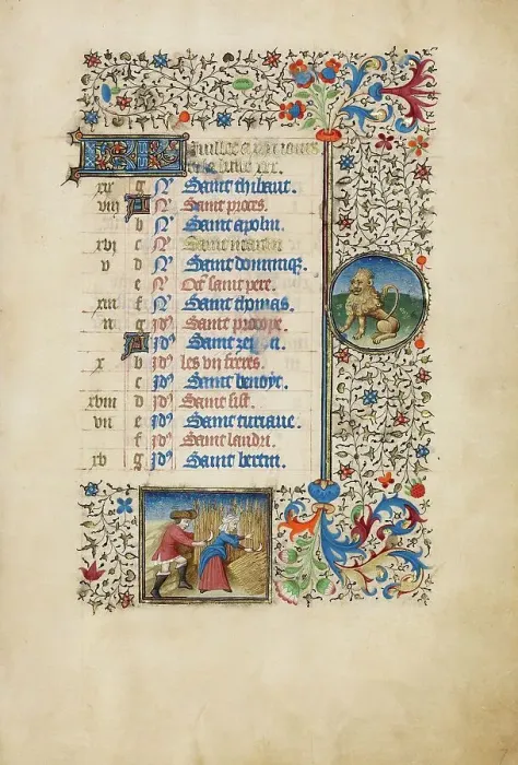 Framed Print : July Calendar Page: Reaping: Leo; Book of Hours, about 1440-1450. Creator: Workshop of the Bedford Master Framed Print : July Calendar Page: Reaping: Leo; Book of Hours, about 1440-1450. Creator: Workshop of the Bedford Master