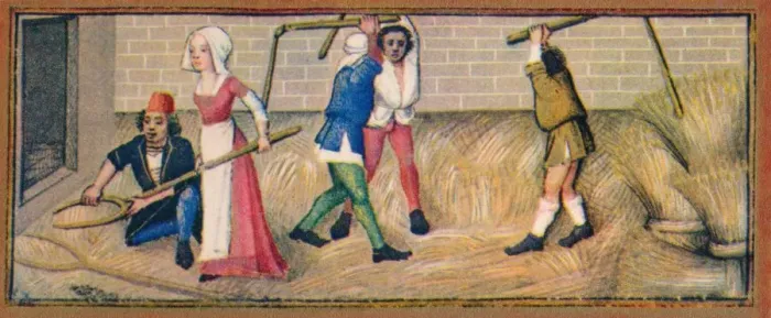 Framed Print : July - threshing, 15th century, (1939). Creator: Robinet Testard Framed Print : July - threshing, 15th century, (1939). Creator: Robinet Testard