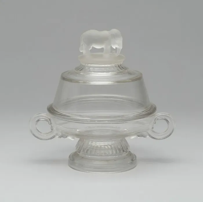 Framed Print : Jumbo / Elephant pattern covered butter dish, 1883 / 5. Creator: Canton Glass Company Framed Print : Jumbo / Elephant pattern covered butter dish, 1883 / 5. Creator: Canton Glass Company