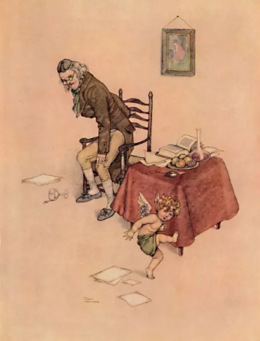 Framed Print : He Jumped Down From The Old Mans Lap And Danced Around Him On The Floor, c1930. Artist: W Heath Robinson Framed Print : He Jumped Down From The Old Mans Lap And Danced Around Him On The Floor, c1930. Artist: W Heath Robinson