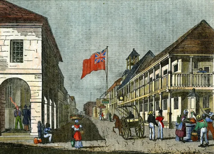 Framed Print : Junction of Harbour Street and King Street, Kingston, Jamaica, c1835 Framed Print : Junction of Harbour Street and King Street, Kingston, Jamaica, c1835