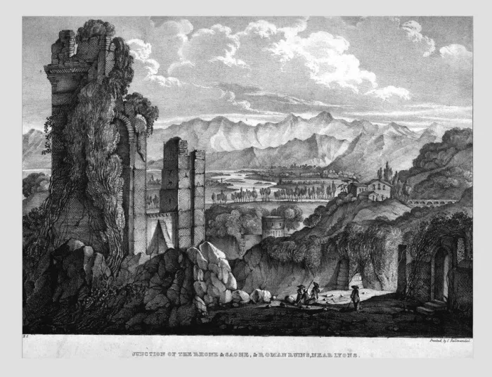 Framed Print : Junction of the Rhone and Saone, Roman Ruins near Lyons, c1835 Framed Print : Junction of the Rhone and Saone, Roman Ruins near Lyons, c1835