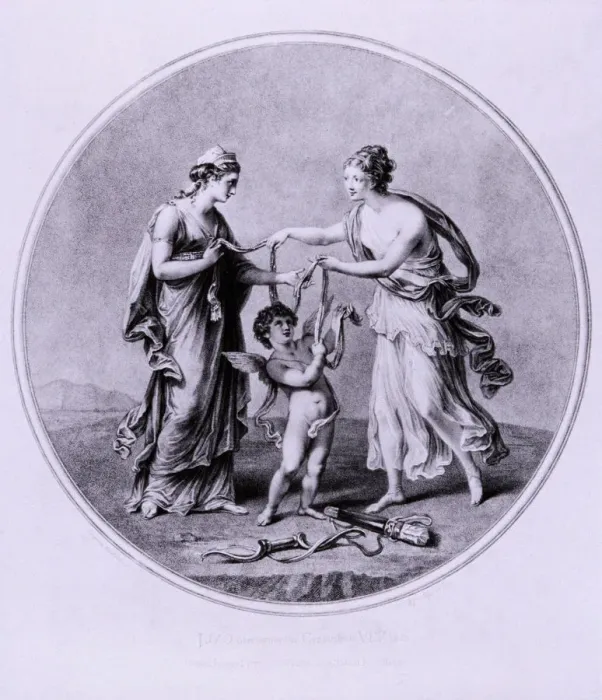 Framed Print : Juno borrowing the Cestus from Venus, c1782. Artist: W Wynne Ryland Framed Print : Juno borrowing the Cestus from Venus, c1782. Artist: W Wynne Ryland