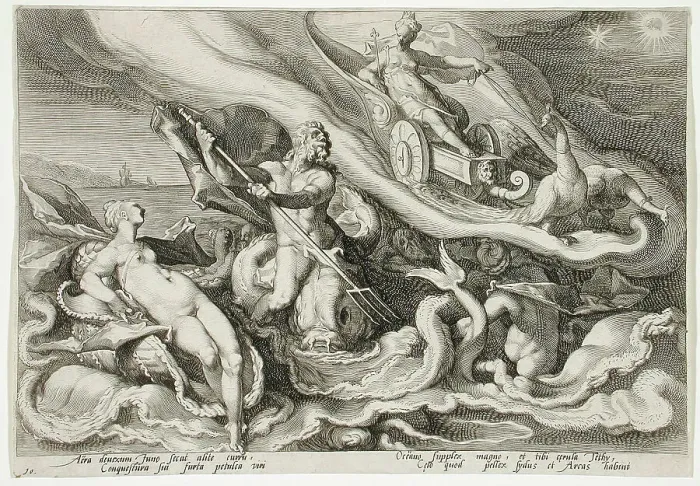 Framed Print : Juno Complaining to Oceanus and Thetis, published 1590. Creator: Hendrik Goltzius Framed Print : Juno Complaining to Oceanus and Thetis, published 1590. Creator: Hendrik Goltzius