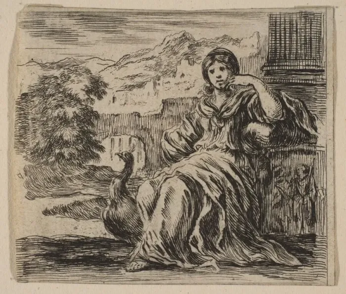 Framed Print : Juno, from Game of Mythology (Jeu de la Mythologie), 1644. Creator: Stefano della Bella Framed Print : Juno, from Game of Mythology (Jeu de la Mythologie), 1644. Creator: Stefano della Bella