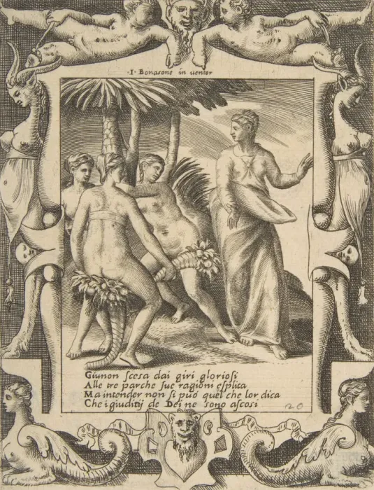 Framed Print : Juno at the right turning and speaking to the Fates, set within an elaborate frame, fro Framed Print : Juno at the right turning and speaking to the Fates, set within an elaborate frame, fro