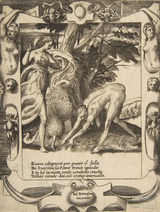Framed Print : Juno sending famine against Crasiton, set within an elaborate frame, from Loves, Rages Framed Print : Juno sending famine against Crasiton, set within an elaborate frame, from Loves, Rages