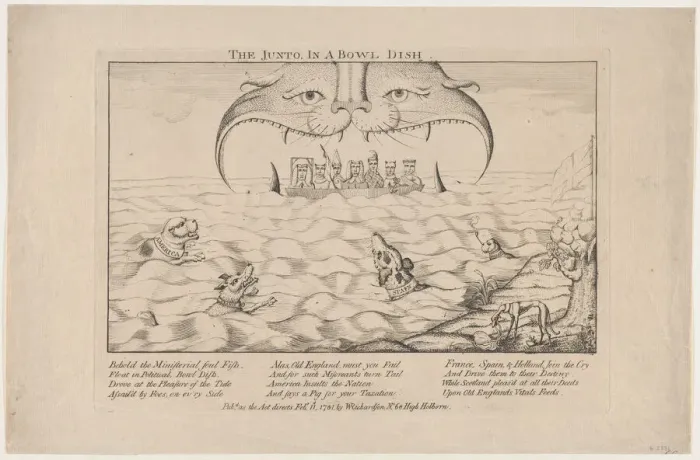 Framed Print : The Junto in a Bowl Dish, February 11, 1781. February 11, 1781. Creator: Anon Framed Print : The Junto in a Bowl Dish, February 11, 1781. February 11, 1781. Creator: Anon