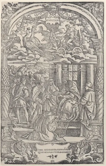 Framed Print : Jupiter in a Chariot Drawn by Two Peacocks... 1533. Creator: Unknown Framed Print : Jupiter in a Chariot Drawn by Two Peacocks... 1533. Creator: Unknown