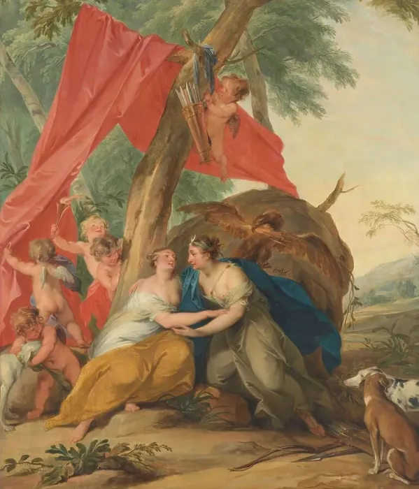 Framed Print : Jupiter, Disguised as Diana, Seducing the Nymph Callisto, 1727. Creator: Jacob de Wit Framed Print : Jupiter, Disguised as Diana, Seducing the Nymph Callisto, 1727. Creator: Jacob de Wit