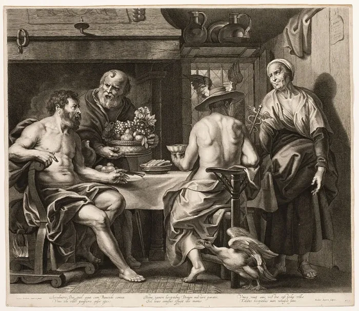 Framed Print : Jupiter and Mercury with Baucis and Philemon, c. 1650. Creator: Nicolaes Lauwers Framed Print : Jupiter and Mercury with Baucis and Philemon, c. 1650. Creator: Nicolaes Lauwers