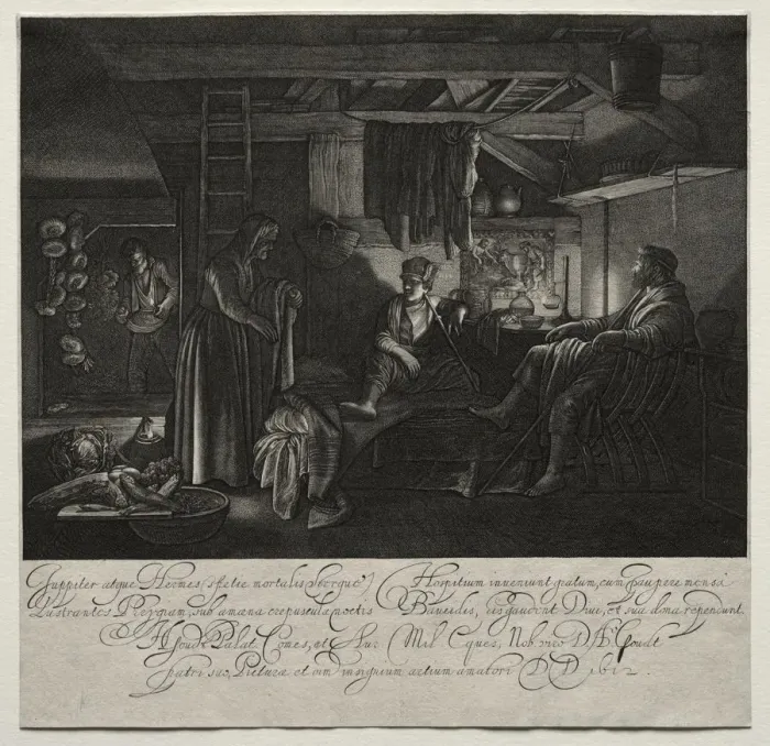 Framed Print : Jupiter and Mercury at the House of Philemon and Baucis. Creator: Hendrik Goudt (Dutch, 1585-1630) Framed Print : Jupiter and Mercury at the House of Philemon and Baucis. Creator: Hendrik Goudt (Dutch, 1585-1630)