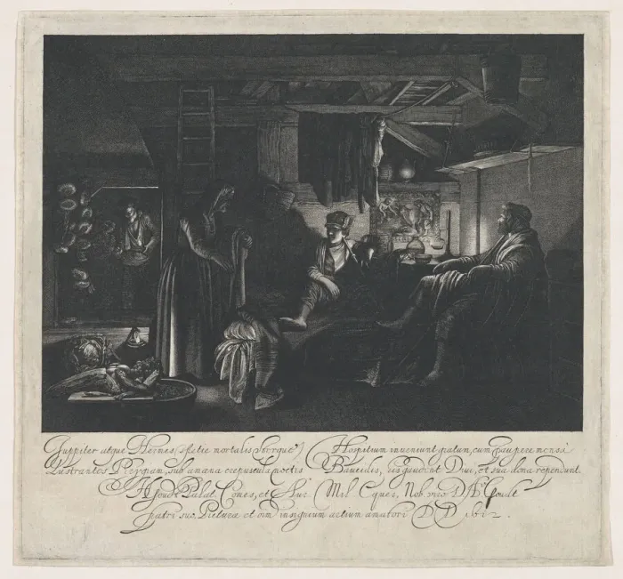 Framed Print : Jupiter and Mercury in the House of Philemon and Baucis, 1612. Creator: Hendrik Goudt Framed Print : Jupiter and Mercury in the House of Philemon and Baucis, 1612. Creator: Hendrik Goudt