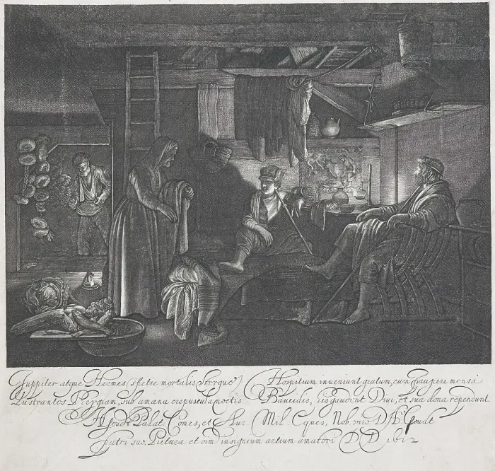 Framed Print : Jupiter and Mercury in the house of Philemon and Baucis, 1612. Creator: Hendrik Goudt Framed Print : Jupiter and Mercury in the house of Philemon and Baucis, 1612. Creator: Hendrik Goudt