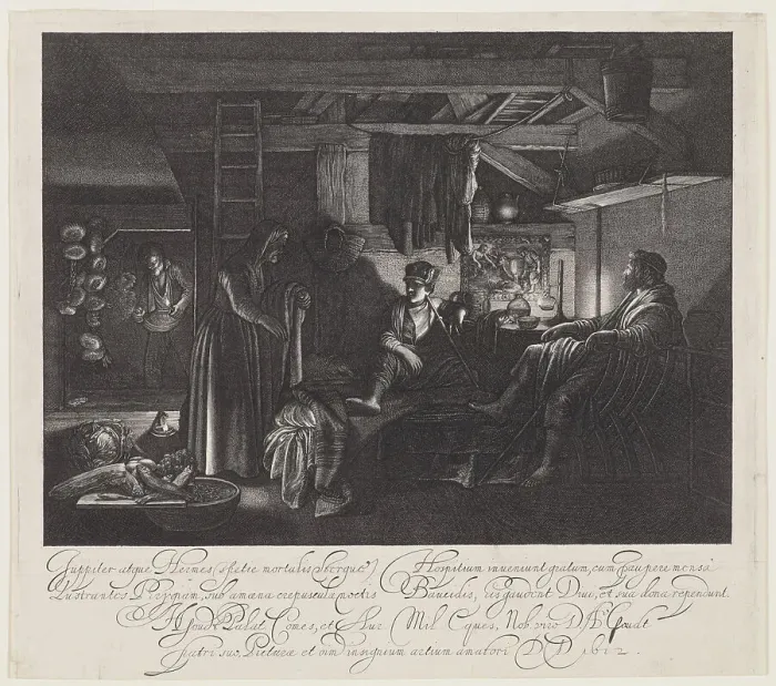 Framed Print : Jupiter and Mercury in the House of Philemon and Baucis, 1612. Creator: Hendrik Goudt Framed Print : Jupiter and Mercury in the House of Philemon and Baucis, 1612. Creator: Hendrik Goudt