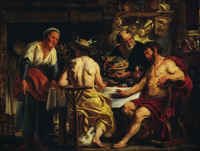Framed Print : Jupiter and Mercury visiting Philemon and Baucis, 1645-1650. Creator: Workshop of Jacob Jordaens Framed Print : Jupiter and Mercury visiting Philemon and Baucis, 1645-1650. Creator: Workshop of Jacob Jordaens