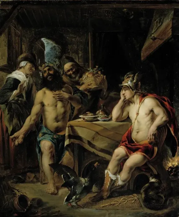 Framed Print : Jupiter and Mercury visiting Philemon and Baucis, 1644-1676. Creator: Joan van Noort Framed Print : Jupiter and Mercury visiting Philemon and Baucis, 1644-1676. Creator: Joan van Noort