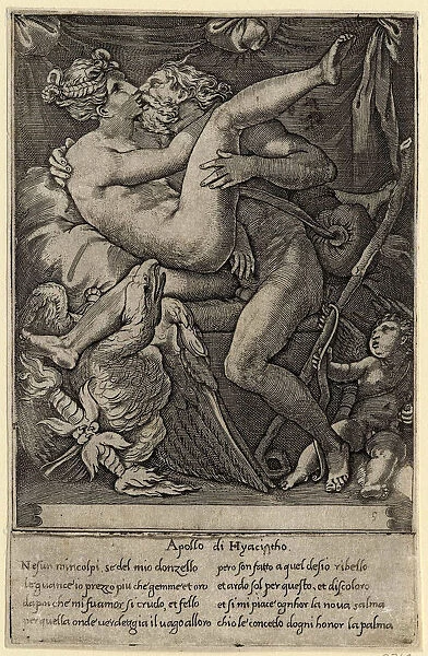 Jupiter and Mnemosyne (After Perino del Vaga), 1527. Artist: Caraglio, Gian Jacopo (1505-1565)