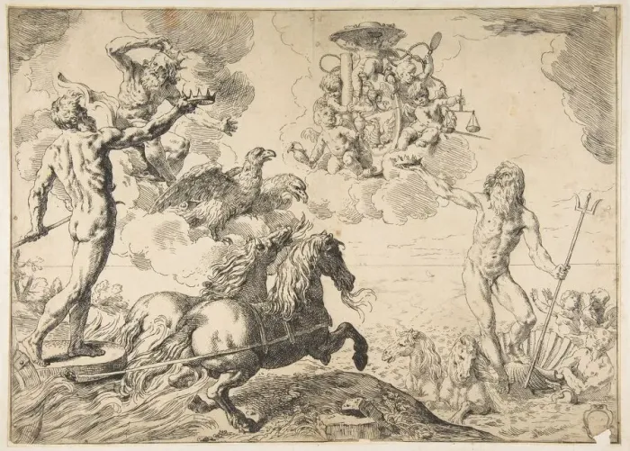 Framed Print : Jupiter, Neptune, and Pluto offering their crowns to the arms of Cardinal Borghese Framed Print : Jupiter, Neptune, and Pluto offering their crowns to the arms of Cardinal Borghese