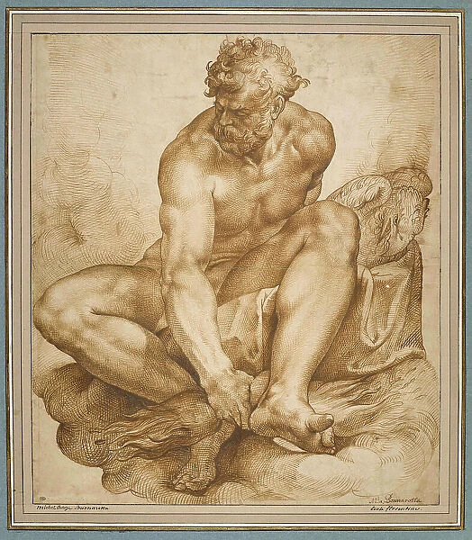 Jupiter sitting on clouds, ca 1574. Creator: Passerotti (Passarotti), Bartolomeo (1529-1592)