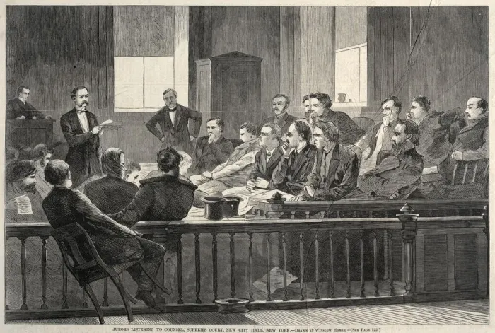 Framed Print : Jurors Listening to Counsel, Supreme Court, New City Hall, New York, 1869. Creator Framed Print : Jurors Listening to Counsel, Supreme Court, New City Hall, New York, 1869. Creator