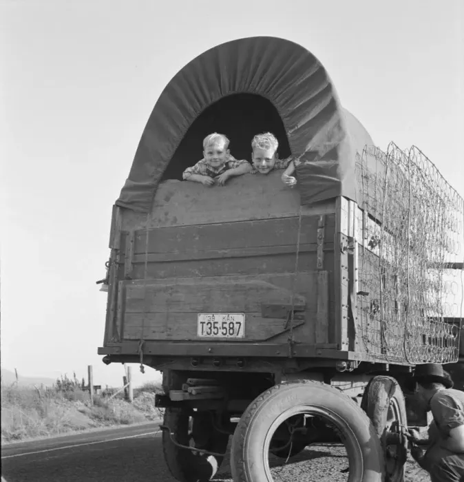 Framed Print : Just arrived from Kansas, on highway going to potato... near Merrill, Klamath County, Oregon, 1939. Creator: Dorothea Lange
