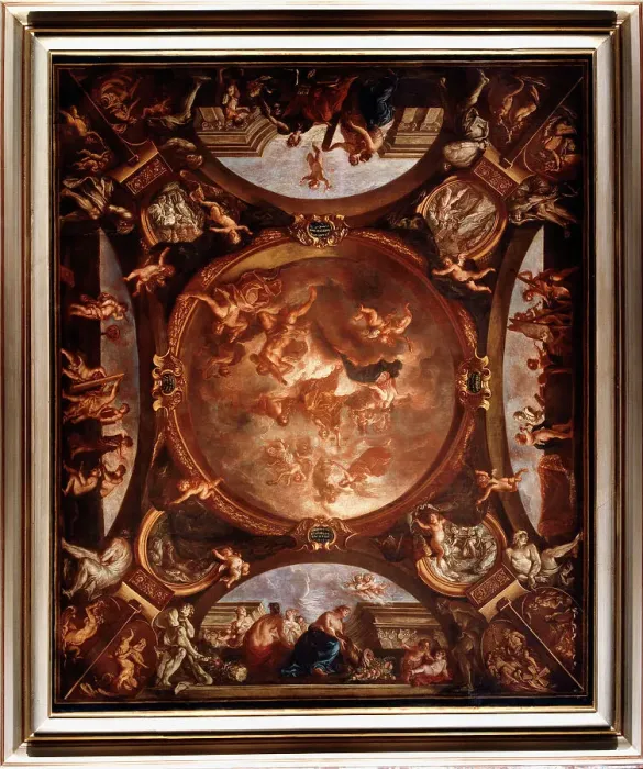 Framed Print : Justice ensures peace and protects the arts, c1688. Creator: Bon Boullogne Framed Print : Justice ensures peace and protects the arts, c1688. Creator: Bon Boullogne