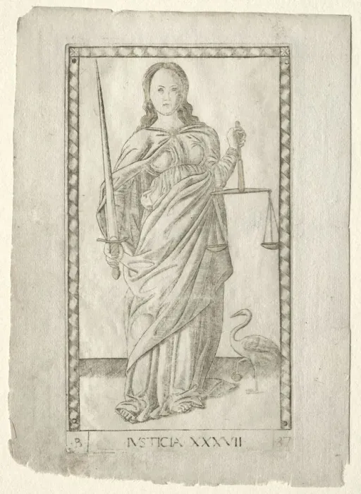 Framed Print : Justice (from the Tarocchi, series B: Cosmic Principles & Virtues, #37), before 1467 Framed Print : Justice (from the Tarocchi, series B: Cosmic Principles & Virtues, #37), before 1467
