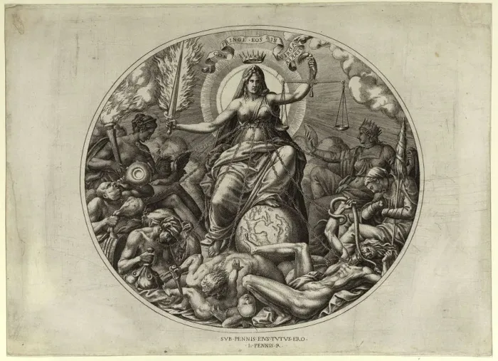 Framed Print : Justice, Mid of 16th century. Artist: Davent, Leon (active ca 1540-1560) Framed Print : Justice, Mid of 16th century. Artist: Davent, Leon (active ca 1540-1560)