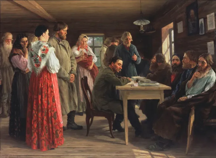 Framed Print : Justice of the Peace, 1888. Artist: Zoshchenko, Mikhail Ivanovich (1857-1907) Framed Print : Justice of the Peace, 1888. Artist: Zoshchenko, Mikhail Ivanovich (1857-1907)