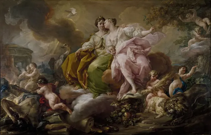 Framed Print : Justice and Peace. Artist: Giaquinto, Corrado (1703-1766) Framed Print : Justice and Peace. Artist: Giaquinto, Corrado (1703-1766)