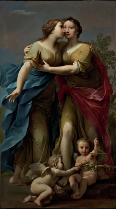 Framed Print : Justice and Peace Embracing, 1715-1717. Creator: Franceschini, Marcantonio (1648-1729) Framed Print : Justice and Peace Embracing, 1715-1717. Creator: Franceschini, Marcantonio (1648-1729)