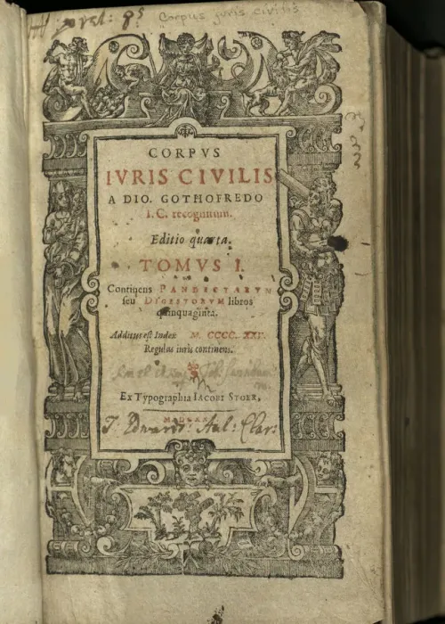 Framed Print : Justinianus Corpus Iuris Civilis (Body of Civil Law). Frontispiece, 1625 Framed Print : Justinianus Corpus Iuris Civilis (Body of Civil Law). Frontispiece, 1625