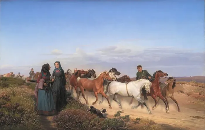 Framed Print : Jutlandic Peasants Bound for Home along with their Horses, 1870. Creator: Jorgen Sonne Framed Print : Jutlandic Peasants Bound for Home along with their Horses, 1870. Creator: Jorgen Sonne