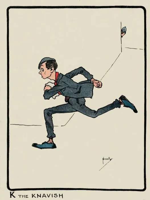 Framed Print : K the Knavish, 1903. Artist: John Hassall Framed Print : K the Knavish, 1903. Artist: John Hassall