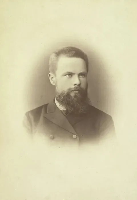 Framed Print : K Mikhailov, head-and-shoulders portrait, facing slightly right, between 1880 and 1886. Creator: Unknown Framed Print : K Mikhailov, head-and-shoulders portrait, facing slightly right, between 1880 and 1886. Creator: Unknown