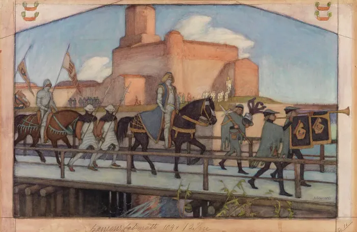 Framed Print : Kaarle Knuutinpoja's departure from Viipurinlinna, 1900-1905. Creator: Albert Gebhard Framed Print : Kaarle Knuutinpoja's departure from Viipurinlinna, 1900-1905. Creator: Albert Gebhard