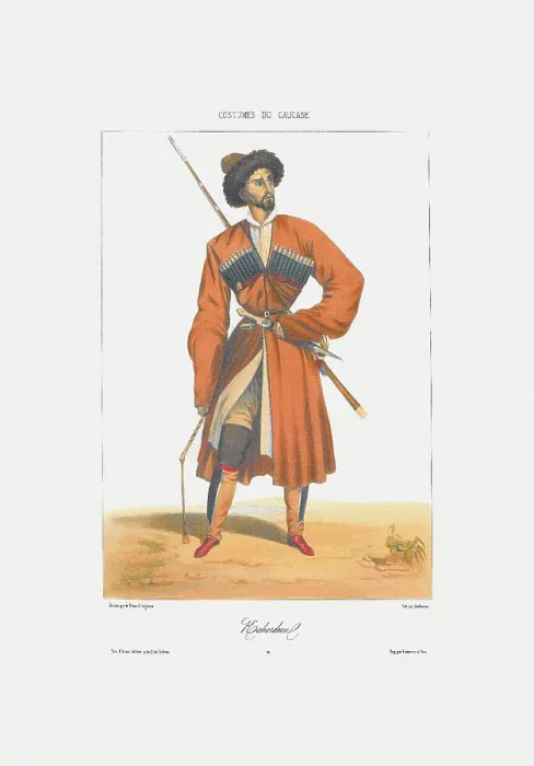 Framed Print : A Kabardin man (From: Scenes, paysages, meurs et costumes du Caucase), 1840. Artist: Gagarin, Grigori Grigorievich (1810-1893) Framed Print : A Kabardin man (From: Scenes, paysages, meurs et costumes du Caucase), 1840. Artist: Gagarin, Grigori Grigorievich (1810-1893)