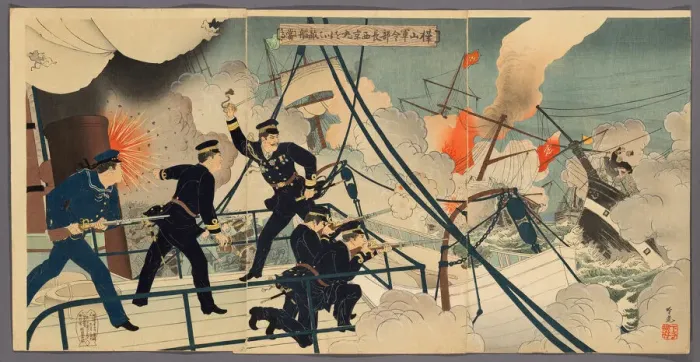 Framed Print : Kabayama, the Chief of Naval Staff, Attacking Enemy Ships from onboard Saikyomaru Framed Print : Kabayama, the Chief of Naval Staff, Attacking Enemy Ships from onboard Saikyomaru