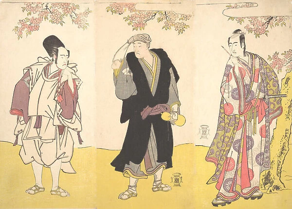 Kabuki Actors Ichikawa Yaozo III, Onoe Matsusuke I, and Sawamura Sojuro III, 11th month, 1786. Creator: Shunsho